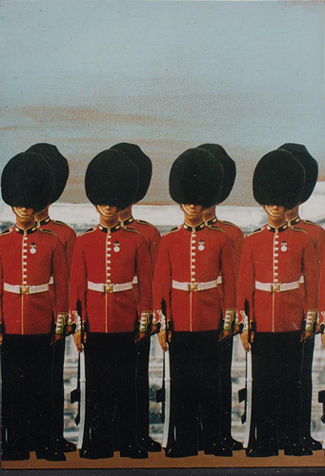 A painting of guards outside Buckingham Palace