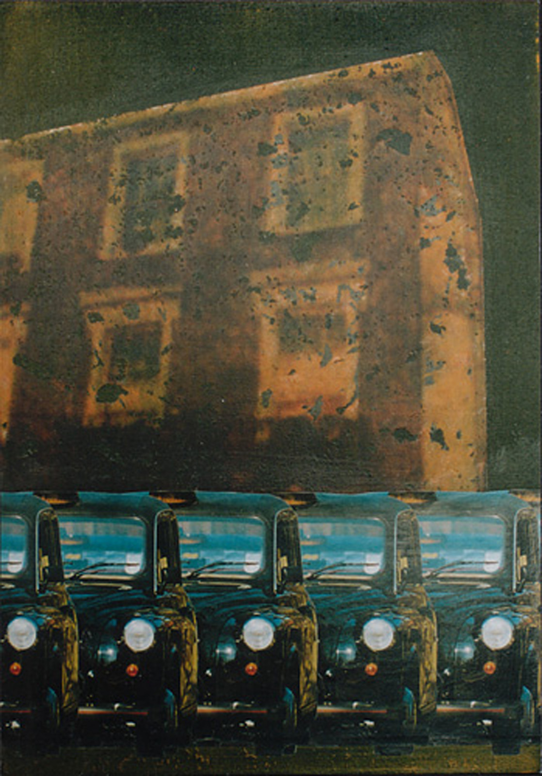 A painting of taxis