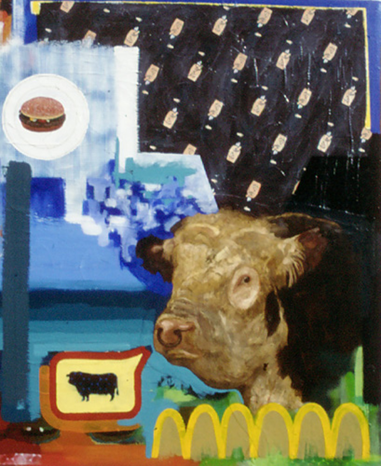 A painting of a worried bull