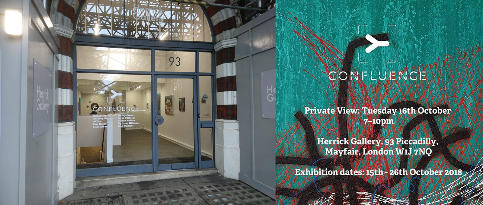 Flyer for Confluence, a group exhibition at Herrick Gallery, London, and Bloc Projects, Sheffield, in 2018