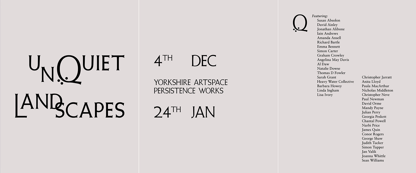 Flyer for Unquiet Landscapes, a group exhibition including Richard Bartle at Yorkshire Artspace, Sheffield