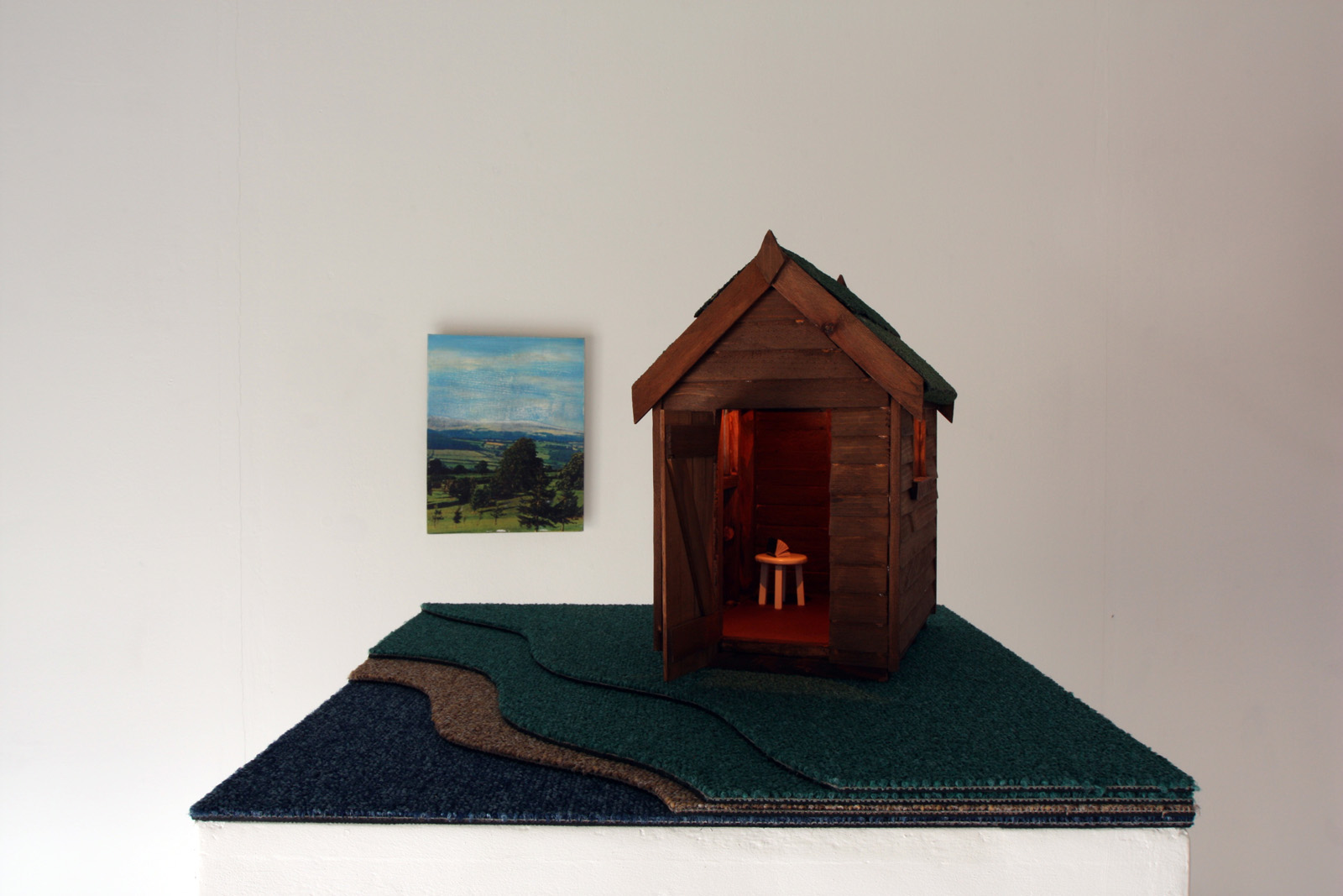Dark installation view of Big Science, Little Shed by Richard Bartle