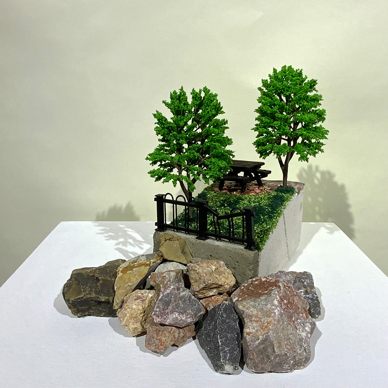 A small-scale sculpture of a rocky shore from On the Rubble of Our Ancestors
